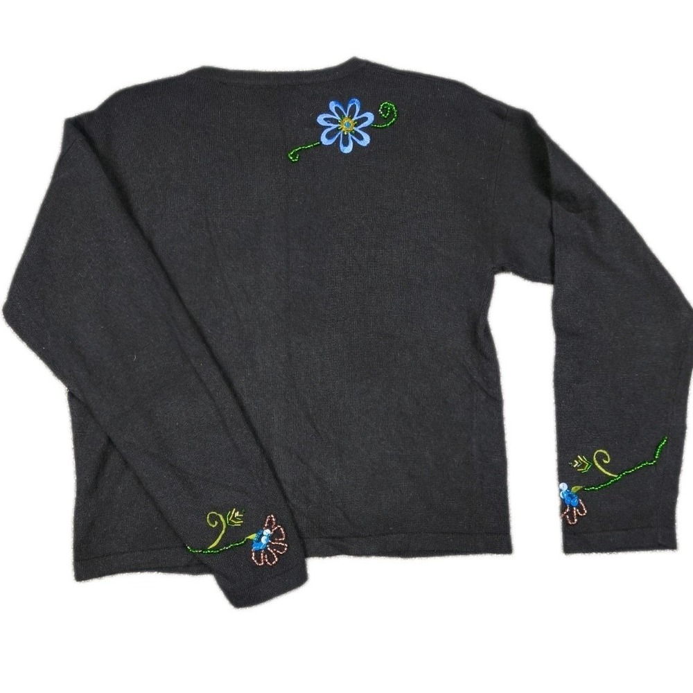 Michael Simon‎ Womens S Silk Cashmere Beaded Floral Cardigan Sweater Black - Picture 2 of 9